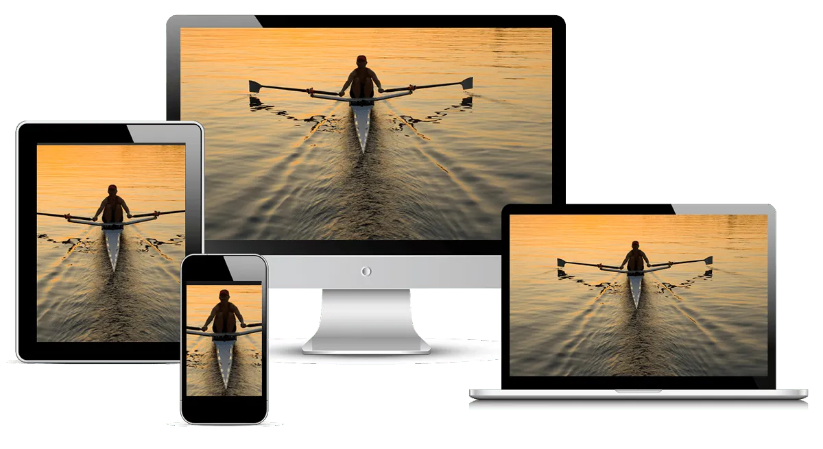 Person rowing shown in different devices