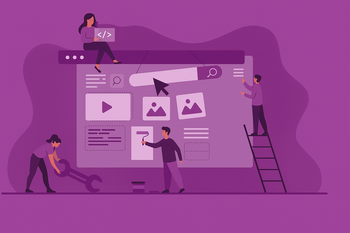 Multiple individuals building a web page as if they are building a house