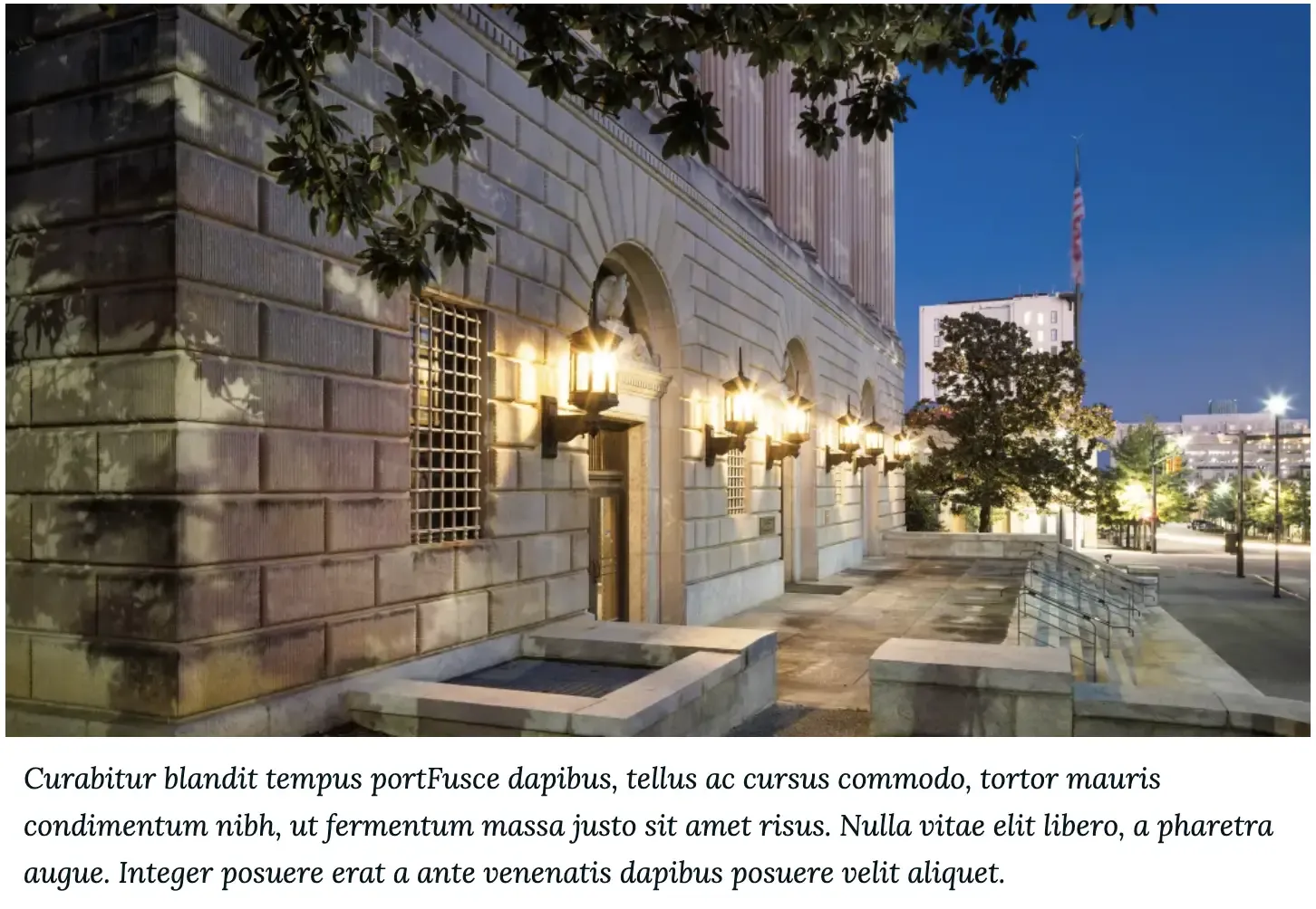 Building walls image with caption text that aligns with the image width