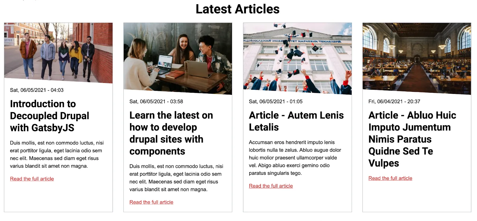 List of latest articles shown as cards