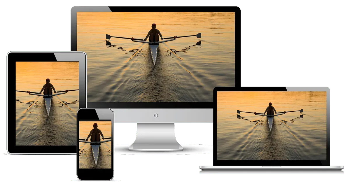 Person rowing shown in different devices