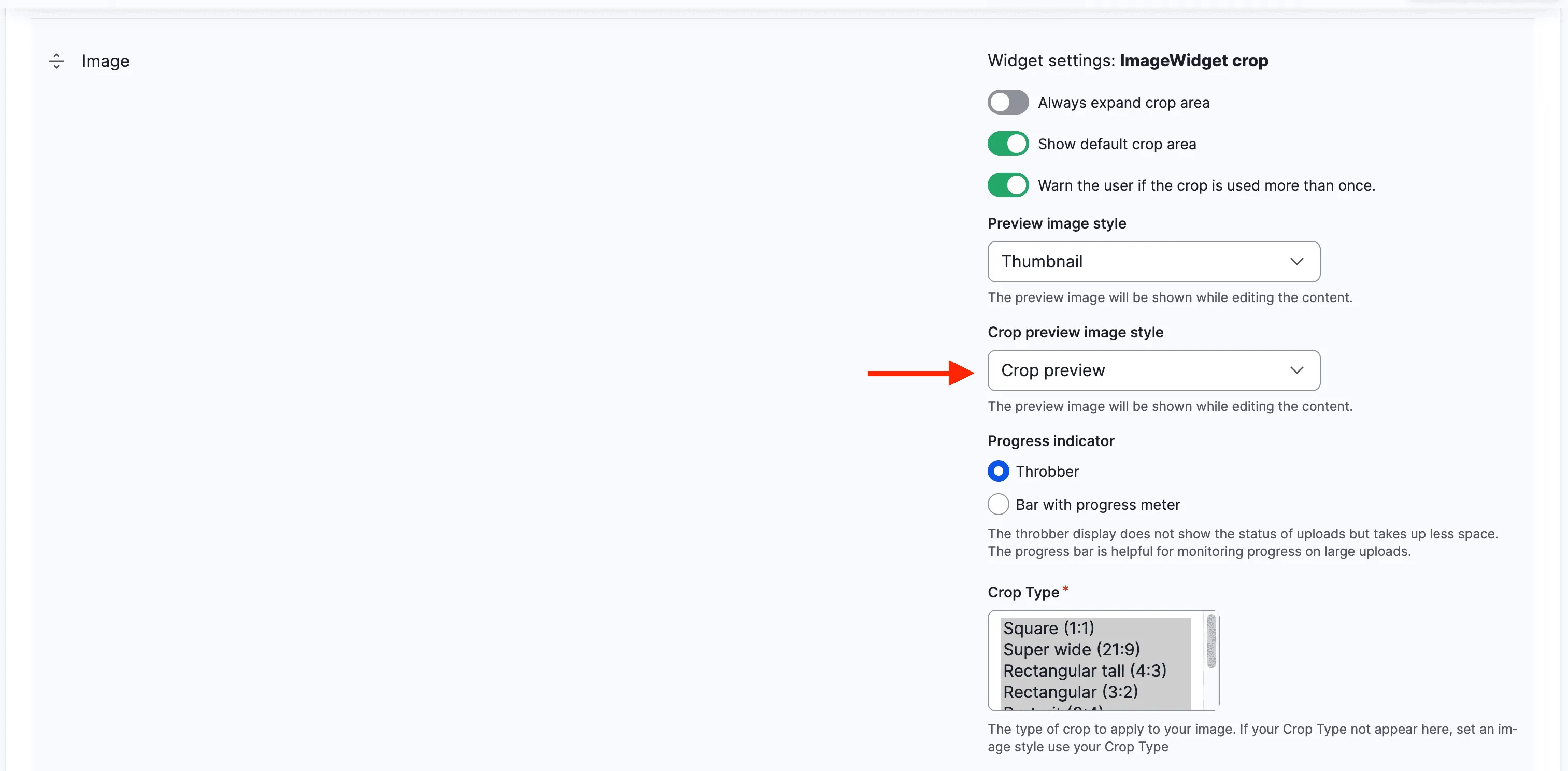Screenshot of Manage form display settings for images