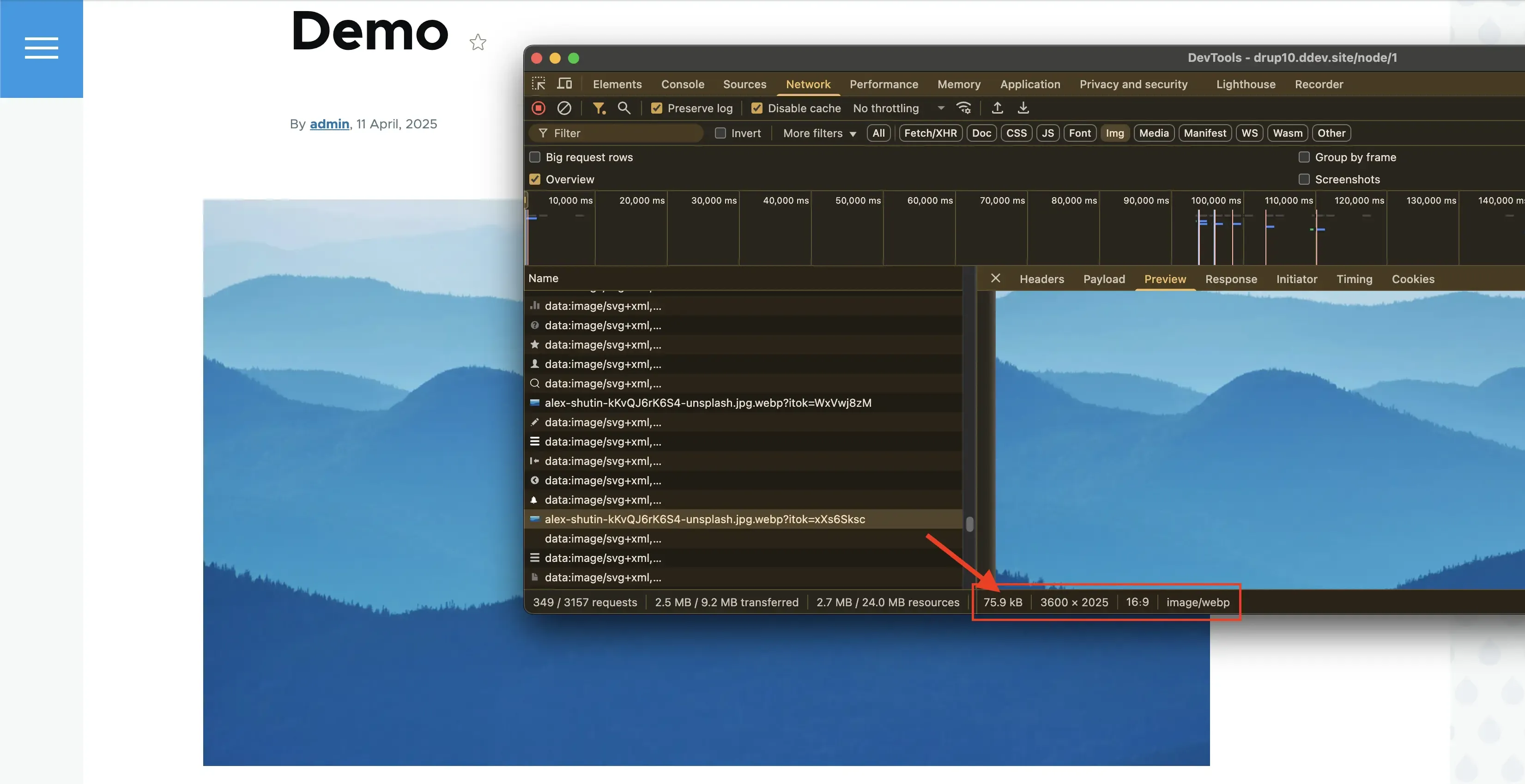 Article with Webp image showing browser's dev tools