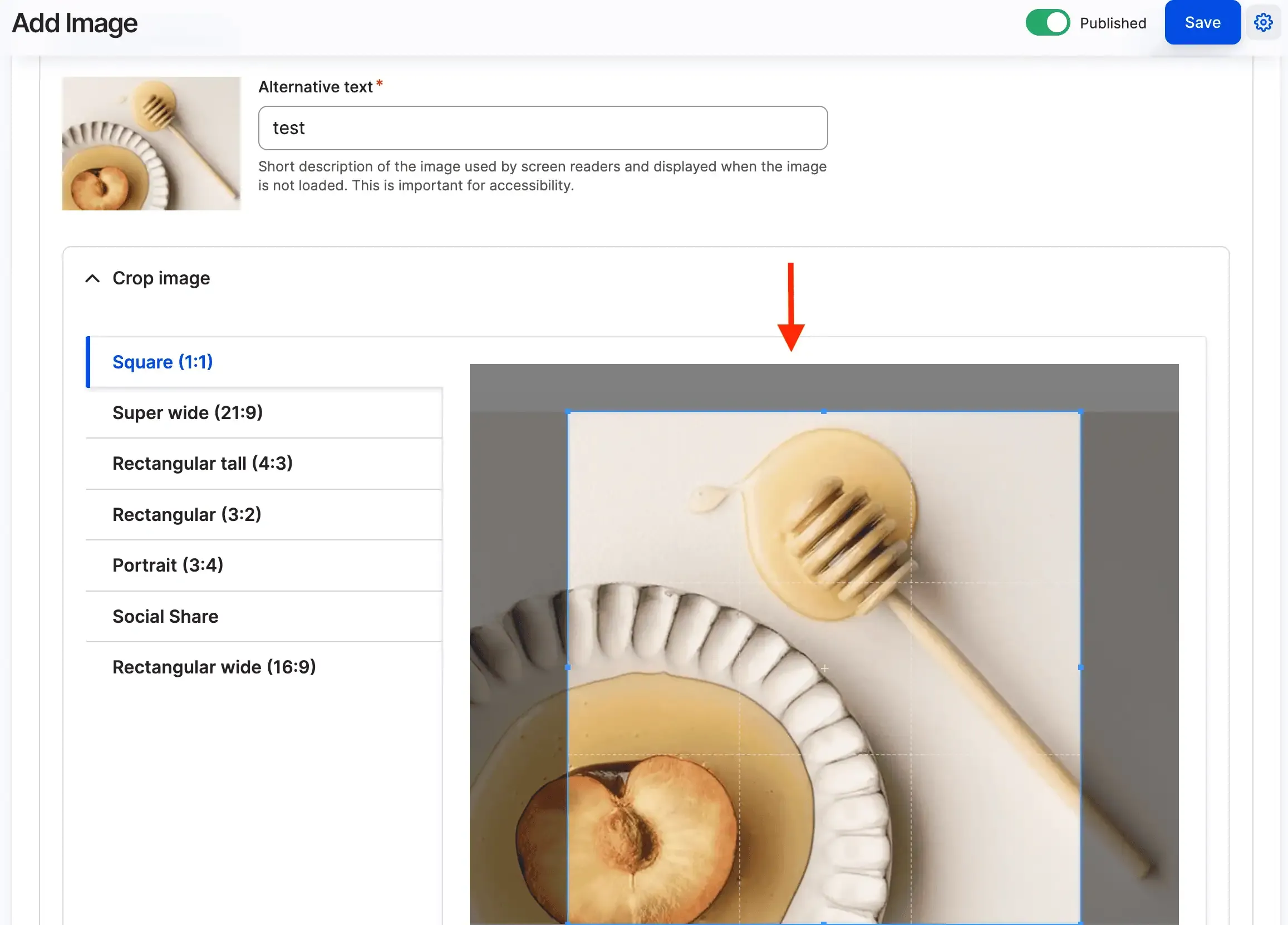 Screenshot of Drupal's Crop preview configuration