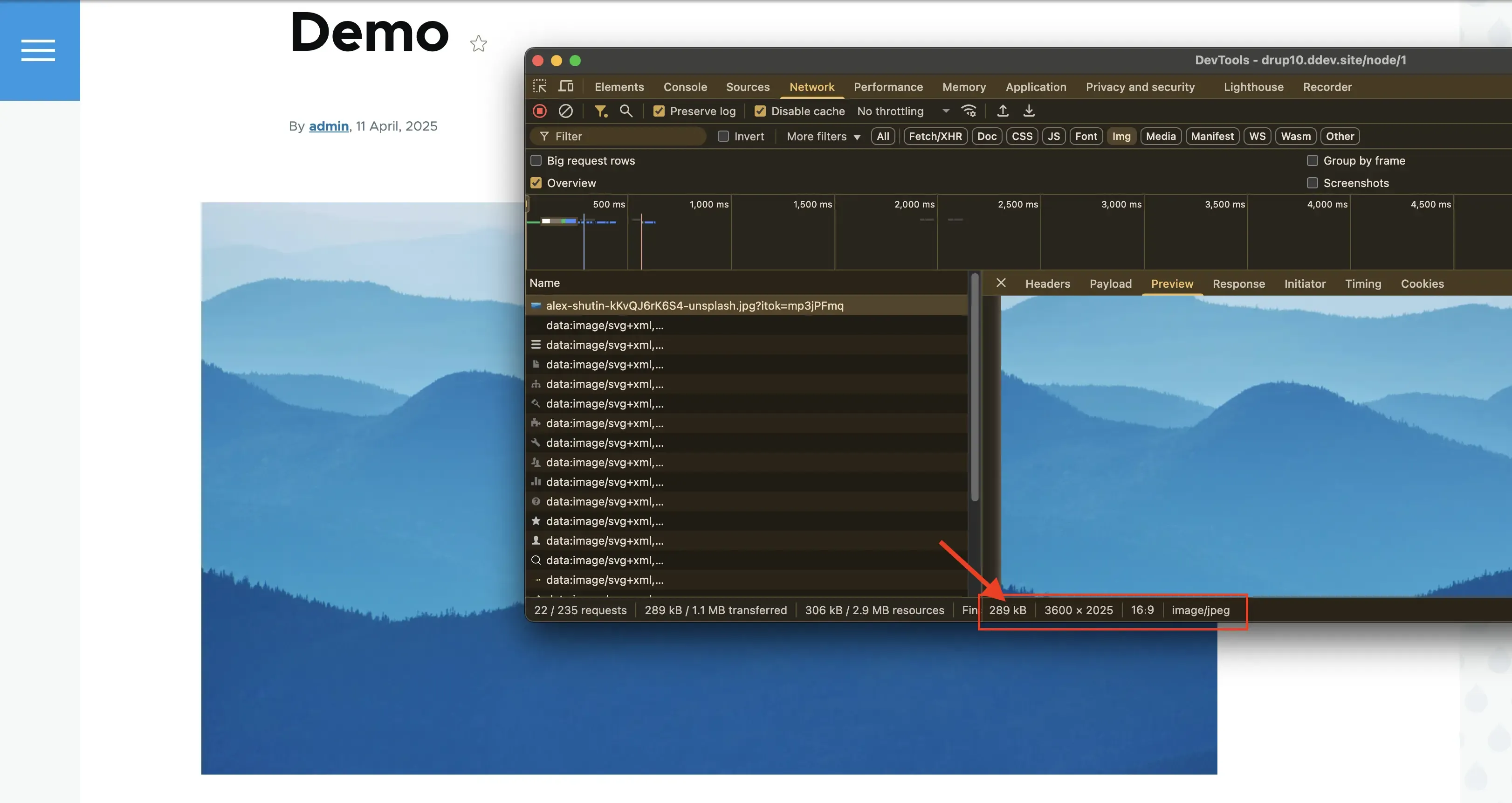 Article with JPEG image showing browser's dev tools