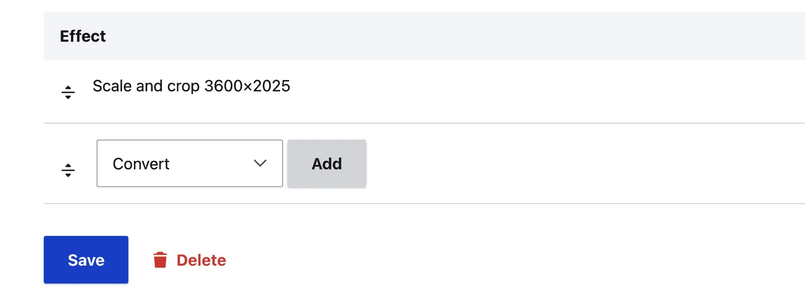 Selecting the Convert effect for an image style